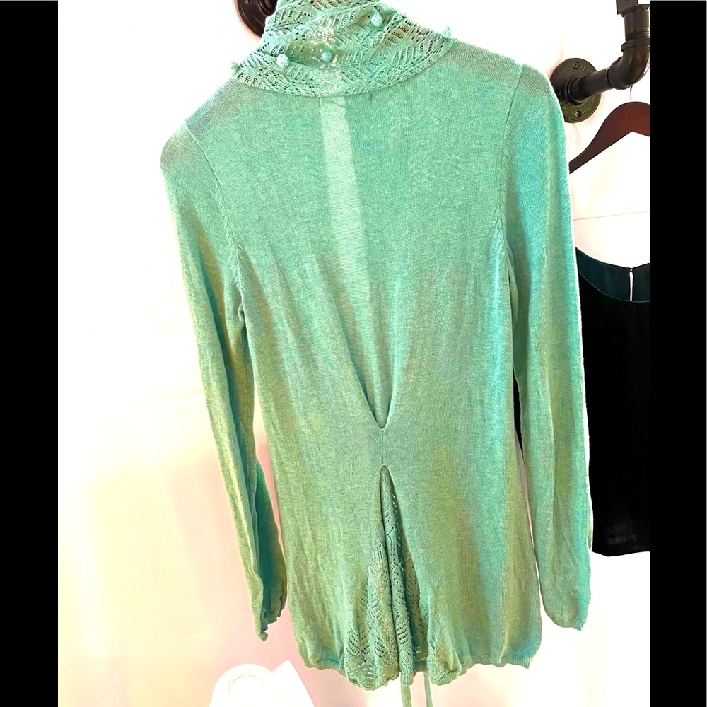 Anthropologie Light Turquoise/Aqua Color Boho Cardigan - Picture 4 of 12